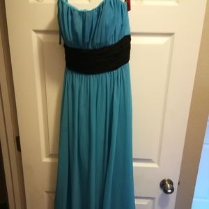Teal Blue Gown w/ Empire Waist & Black Sash Size 8